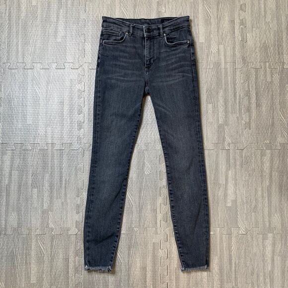 Allsaints Jeans Womens 24 Gray Denim Miller Push Up Super Skinny Stretch Raw Hem - Picture 2 of 16
